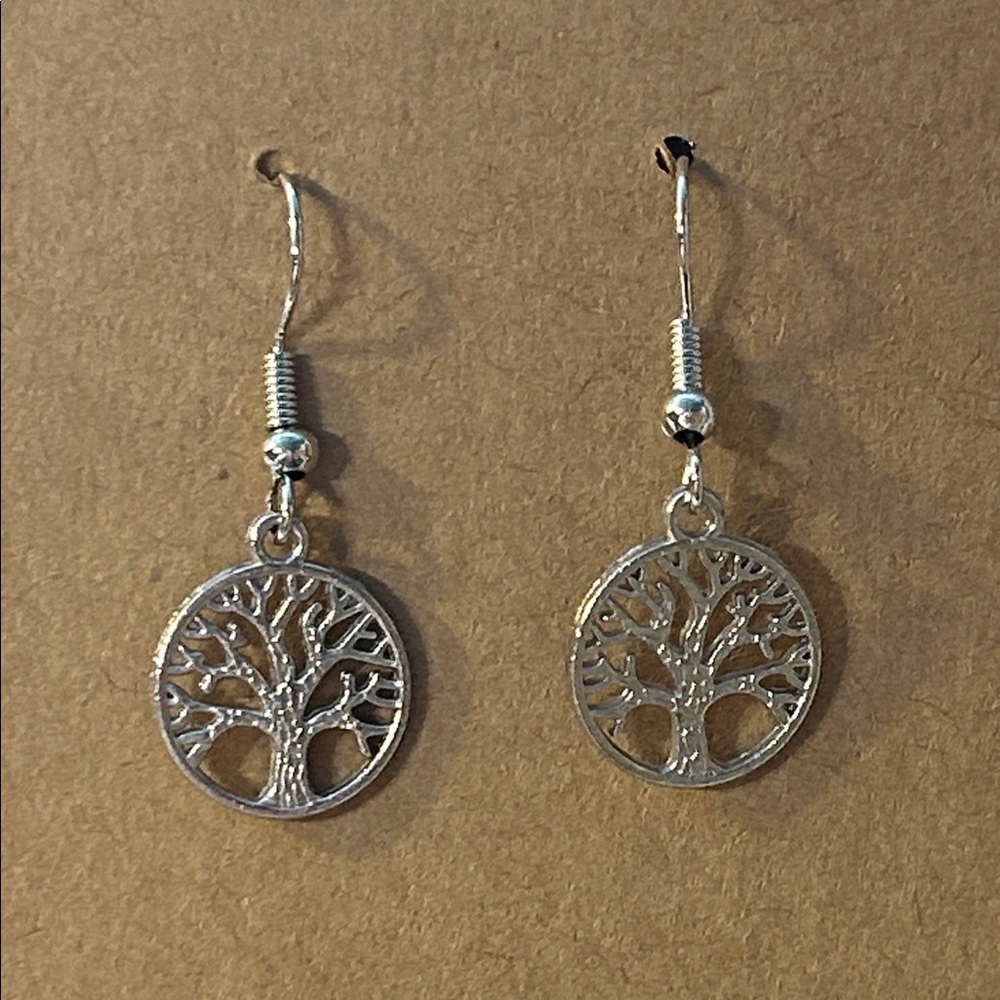 Silver tone Tree of Life dangle Earrings